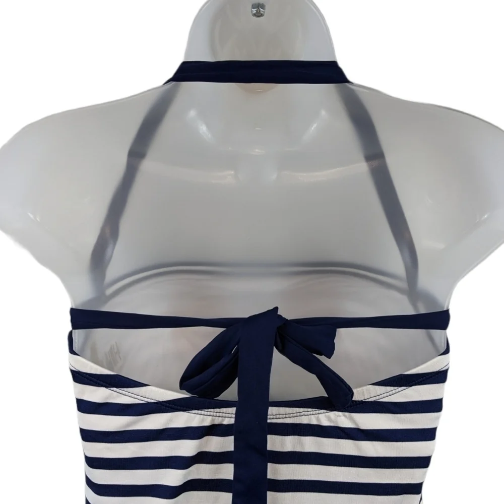 Beach House Stripe Halter Swimsuit w/Faux Buckle 8